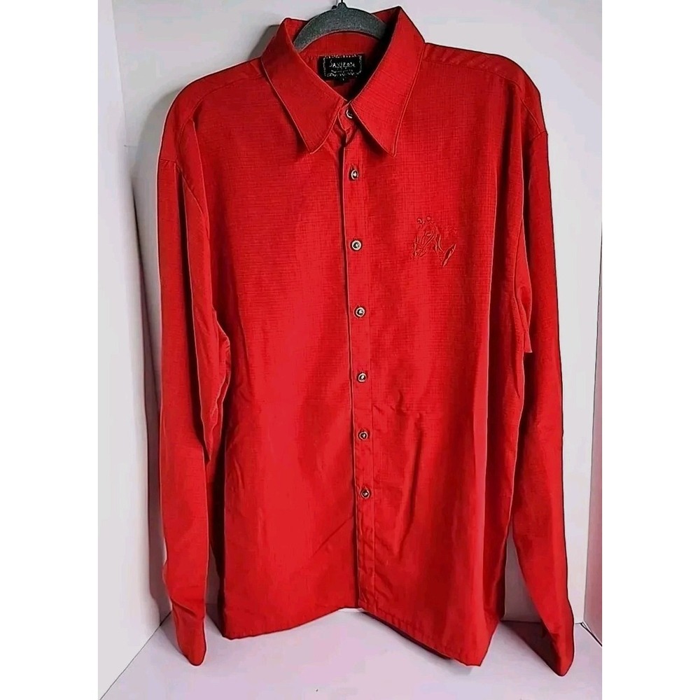 Vtg Saxifon Western Satin Shirt Embroidered Horseshoe & Horse Mens Large Red